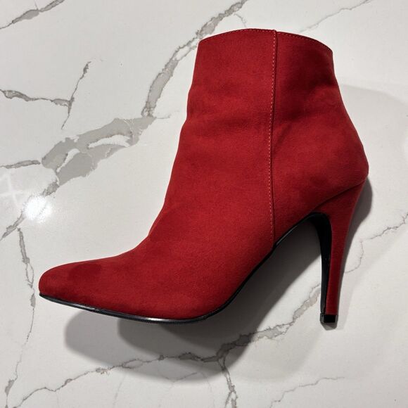Madden Girl Women’s Sally Red Suede PU Stiletto Booties Ankle Boots Size 7.5 - Picture 2 of 12